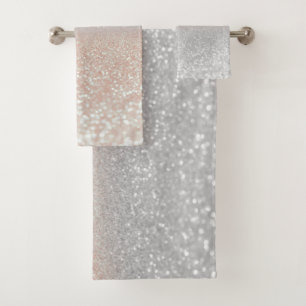 Modern Silver Glitter Bokeh Ombre Bath Towel Set