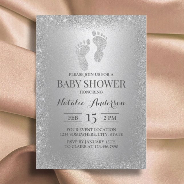 Modern Silver Glitter Boy Girl Feet Baby Shower Invitation (Creator Uploaded)