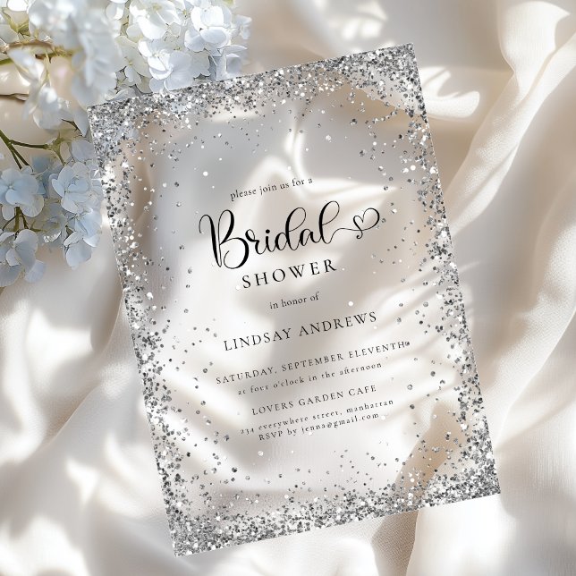 Modern Silver Glitter Bridal Shower  Acrylic Invitations (Modern Silver Glitter Bridal Shower Acrylic Invitations)