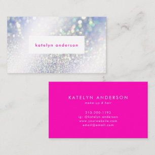 Modern Silver Glitter Bright Pink Make-up and Hair Business Card