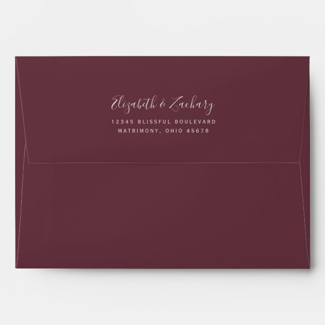 Modern Silver Glitter Burgundy Wedding Envelope (Back (Top Flap))