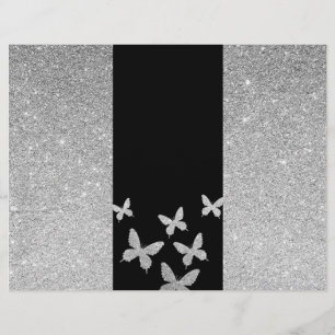 Modern Silver Glitter Butterflies Trifold Brochure