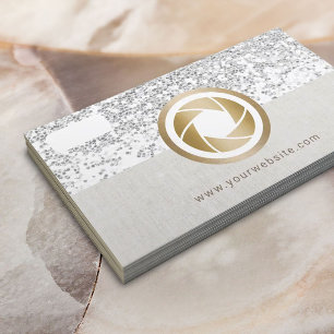 Modern Silver Glitter Camera Elegant Photography Business Card