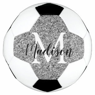 Modern Silver Glitter Chic Monogram Name Football