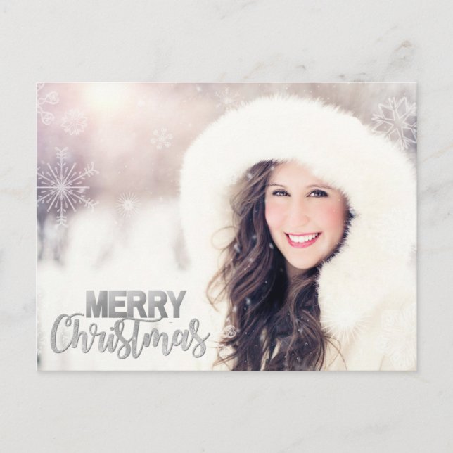 Modern Silver Glitter Christmas Holiday PHOTO Postcard (Front)