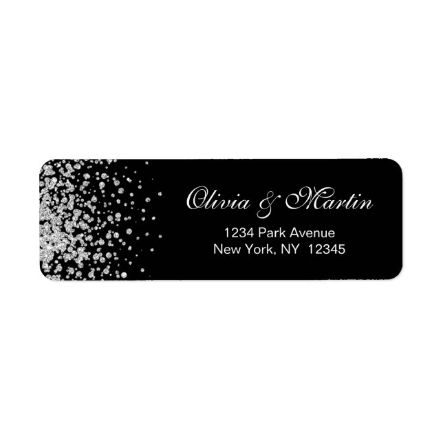 Modern Silver Glitter Confetti on Black (Front)