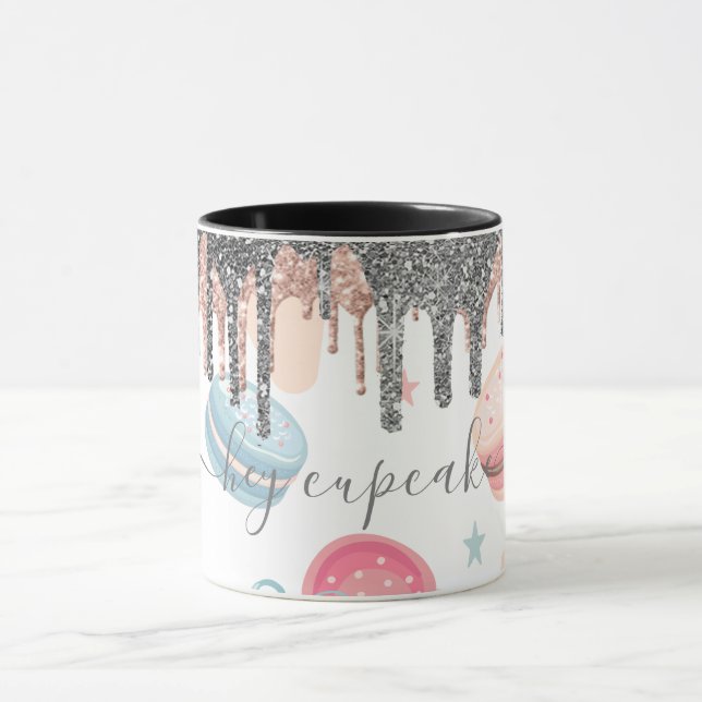 Modern Silver Glitter Drips Candy Sweets Mug (Center)