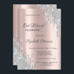 Modern Silver Glitter Drips Rose Gold Bar Mitzvah Invitation<br><div class="desc">A modern,  chic and glamourous invitation with glitter drips on a rose gold background.</div>