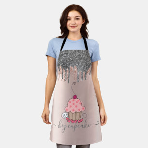 Modern Silver Glitter Drips Rose Gold Cupcake Apron