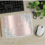 Modern Silver Glitter Drips Rose Gold Monogram Mouse Mat<br><div class="desc">Modern silver glitter drips on a rose gold background. An elegant and sophisticated design.The perfect romantic gift idea for her on any occasion.</div>