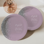 Modern Silver Glitter Dusty Lilac Wedding Paper Plate<br><div class="desc">These elegant modern wedding plates feature a silver faux glitter edge. Easily customise the white text on a dusty lilac background,  with the names of the bride and groom in whimsical handwriting calligraphy over a large ampersand.</div>
