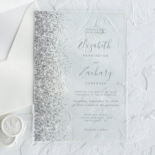 Modern Silver Glitter Edge Wedding Acrylic Invitations
