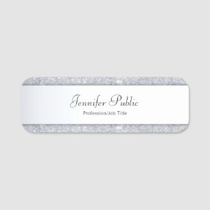 Modern Silver Glitter Elegant Hand Script Template Name Tag