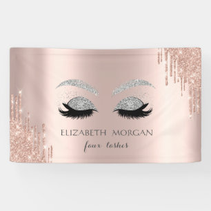 Modern Silver Glitter Faux Lashes Rose Gold Drips Banner