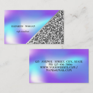 Modern Silver Glitter, Geometric,OmbreHolographic Business Card