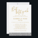 Modern Silver Glitter Gold Bat Mitzvah Invitation<br><div class="desc">Silver glitter and gold Bat Mitzvah invitation with space for a Hebrew Name is modern, minimal, simple and trendy and elegant for the sophisticated young lady. • • • • • Click CUSTOMIZE FURTHER to change fonts, text and background colours or edit design as you like for a fully personalised invitation. • • • • • •  See the Paper...</div>