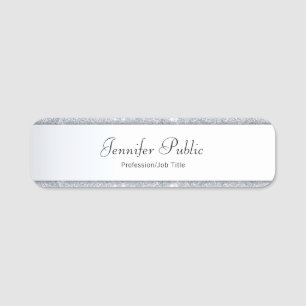 Modern Silver Glitter Handwriting Elegant Script Name Tag