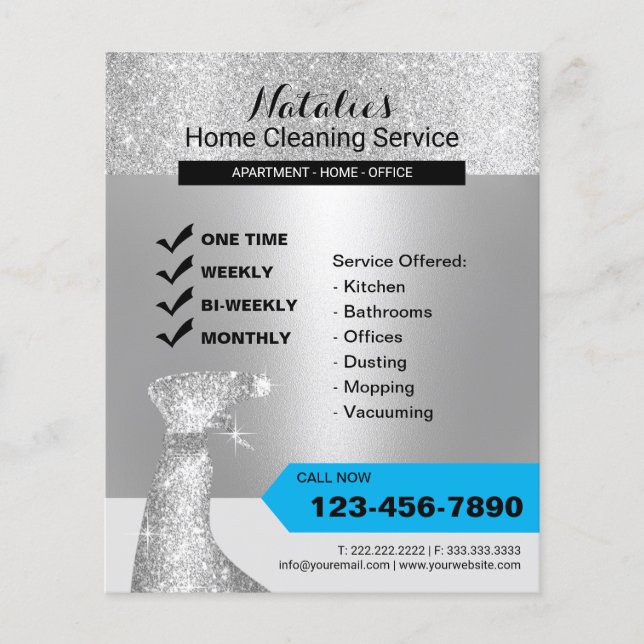 Modern Silver Glitter Home Cleaning House Keeping Flyer (Front)