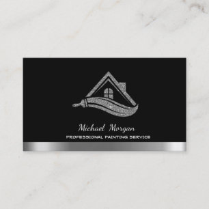 Modern Silver Glitter House Roof Brush Black Business Card