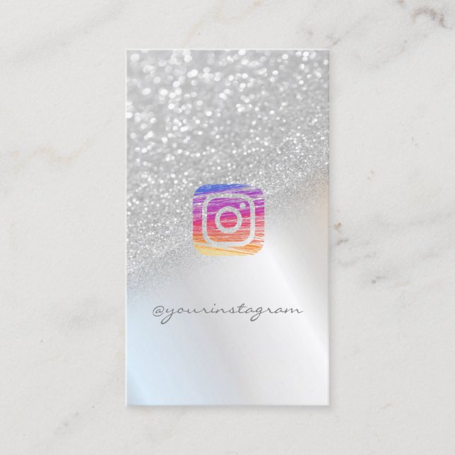 Modern Silver Glitter, Instagram Social Media Business Card (Front)
