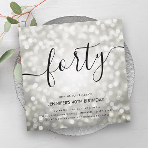 Modern Silver Glitter Lights 40th Birthday  Invitation