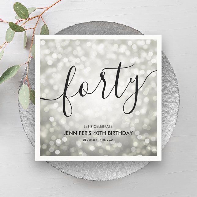 Modern Silver Glitter Lights 40th Birthday  Napkin (Modern Silver Glitter Lights 40th Birthday Napkins)