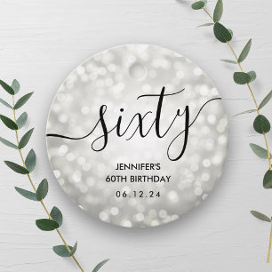 Modern Silver Glitter Lights 60th Birthday Favour Tags