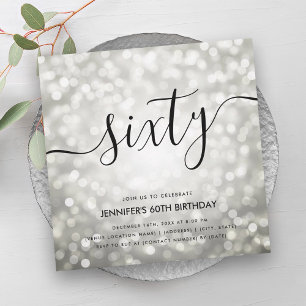 Modern Silver Glitter Lights 60th Birthday  Invitation