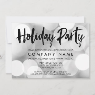 Modern Silver Glitter Lights Holiday Party Invitation