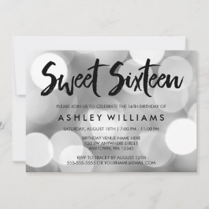 Modern Silver Glitter Lights Sweet 16 Invitations