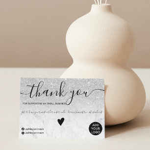 Modern silver glitter marble order thank you card