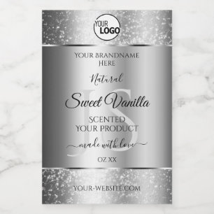 Modern Silver Glitter Monogram Product Labels Logo