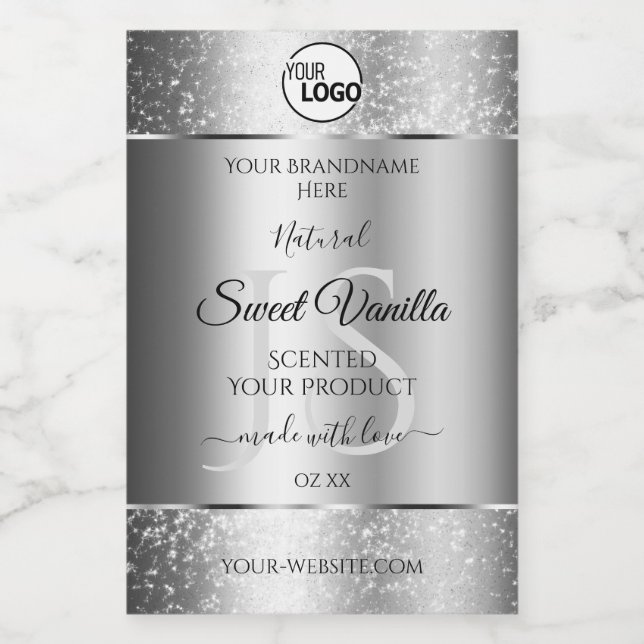 Modern Silver Glitter Monogram Product Labels Logo (Single Label)