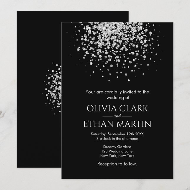 Modern Silver Glitter Night Sky Invitation (Front/Back)