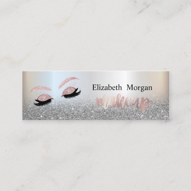 Modern Silver Glitter Ombre Elegant Faux Lashes Mini Business Card (Front)