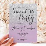 Modern silver glitter ombre lavender Sweet 16 Invitation<br><div class="desc">A modern,  pretty faux silver glitter shower ombre with purple lavender color block Sweet 16 birthday party invitation with silver ombre pattern fading onto a purple lavender background. Perfect for a princess Sweet sixteen,  perfect  for her,  the fashionista who loves modern pattern and glam</div>