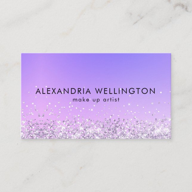 Modern Silver Glitter Ombre Make Up Artist  Business Card (Front)