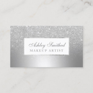 Modern silver glitter ombre metallic foil makeup business card