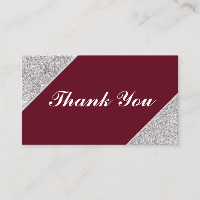 Modern silver glitter on Burgundy Thank you Enclosure Card (Front)