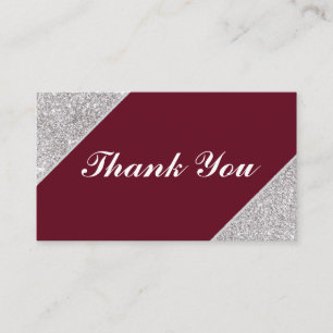 Modern silver glitter on Burgundy Thank you Enclosure Card