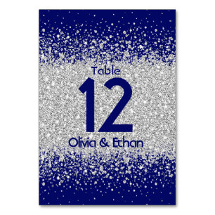Modern Silver Glitter on Royal Blue Table Number