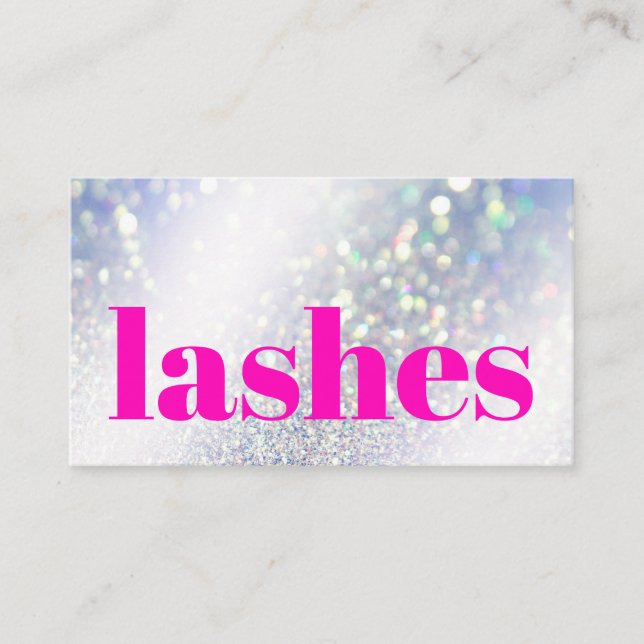 Modern Silver Glitter Pink Iridescent Lashes Business Card (Front)