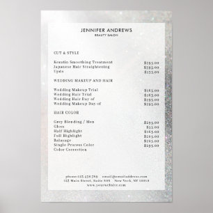 Modern Silver Glitter Salon Price List  Poster