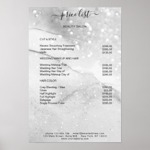 Modern Silver Glitter Salon Price List Poster