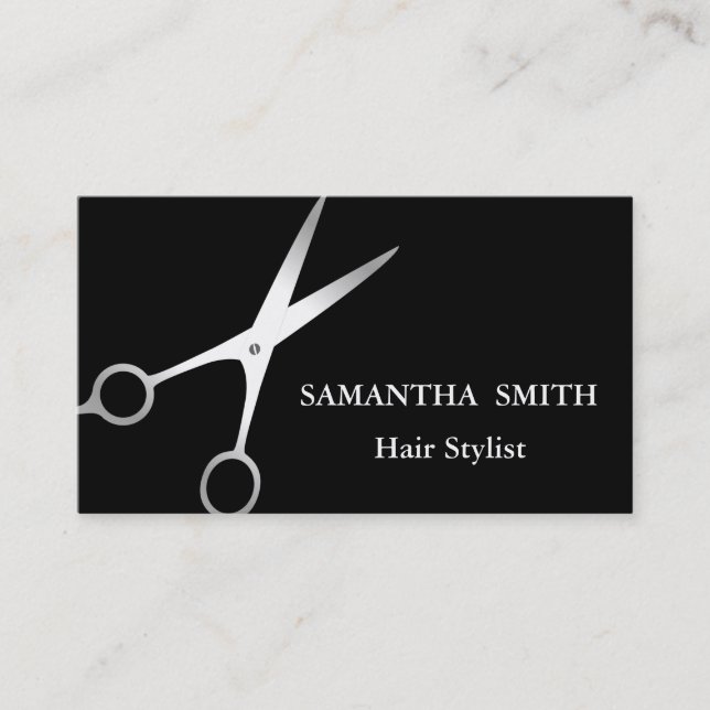 Modern Silver Glitter Scissor Salon Hair Stylist Business Card (Front)