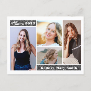 Modern Silver Glitter Script Chic Photo Graduation Invitation Postcard