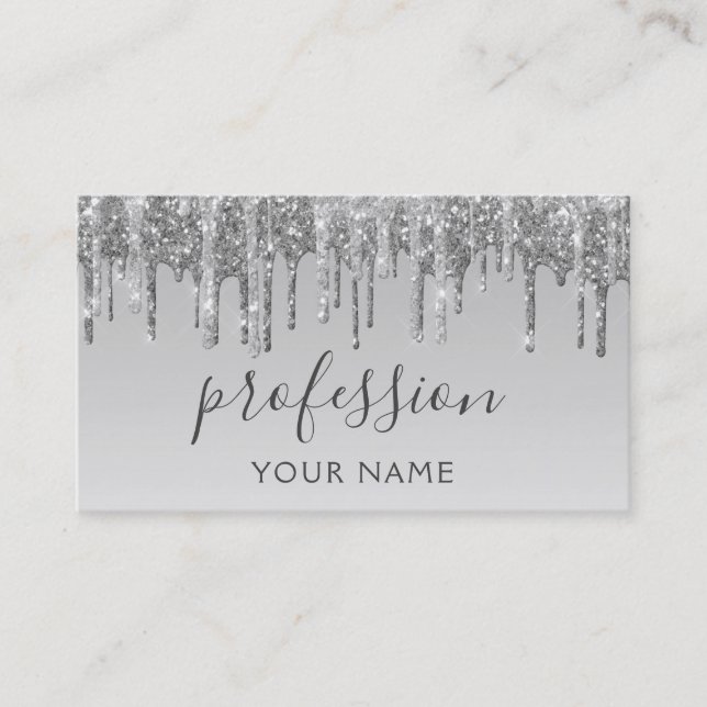 Modern Silver Glitter Sparkle Hair Makeup Business Card (Front)