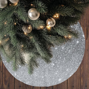 Modern Silver Glitter Sparkles  Brushed Polyester Tree Skirt