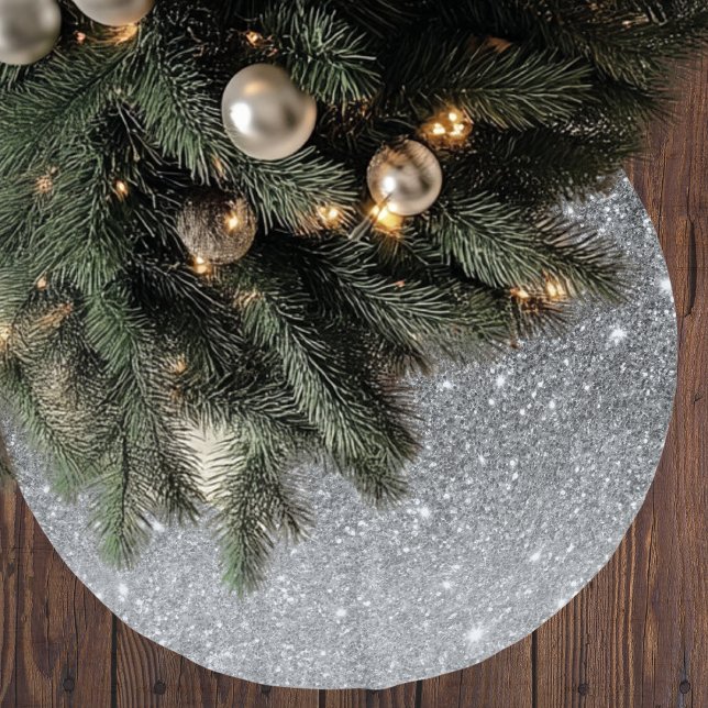 Modern Silver Glitter Sparkles  Brushed Polyester Tree Skirt (Creator Uploaded)