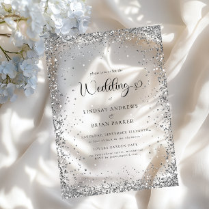 Modern Silver Glitter Wedding Acrylic Invitations